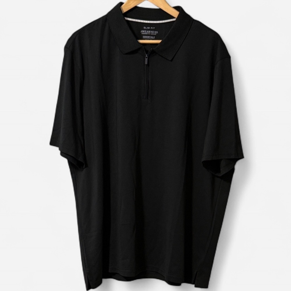 Kenneth Cole Slim Zip-Front Black Polo Size 3XLT